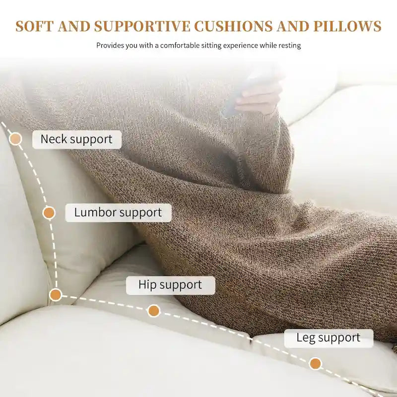 [VIDEO provided][New]118*55 Modern L-shaped Chenille Cloud Sofa with Double Seat Cushions,5-seat Upholstered Indoor Furniture,S