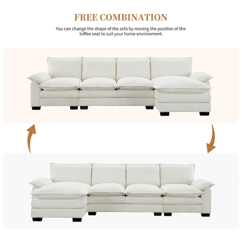 [VIDEO provided][New]118*55 Modern L-shaped Chenille Cloud Sofa with Double Seat Cushions,5-seat Upholstered Indoor Furniture,S
