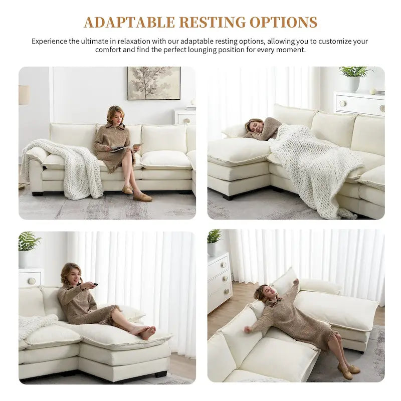 [VIDEO provided][New]118*55 Modern L-shaped Chenille Cloud Sofa with Double Seat Cushions,5-seat Upholstered Indoor Furniture,S