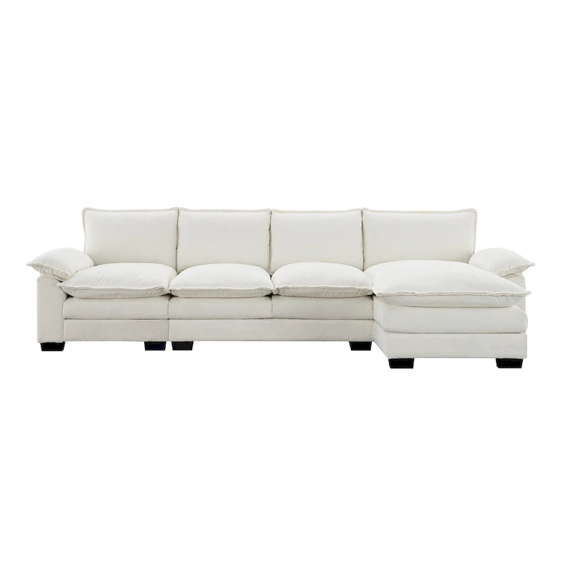 [VIDEO provided][New]118*55 Modern L-shaped Chenille Cloud Sofa with Double Seat Cushions,5-seat Upholstered Indoor Furniture,S