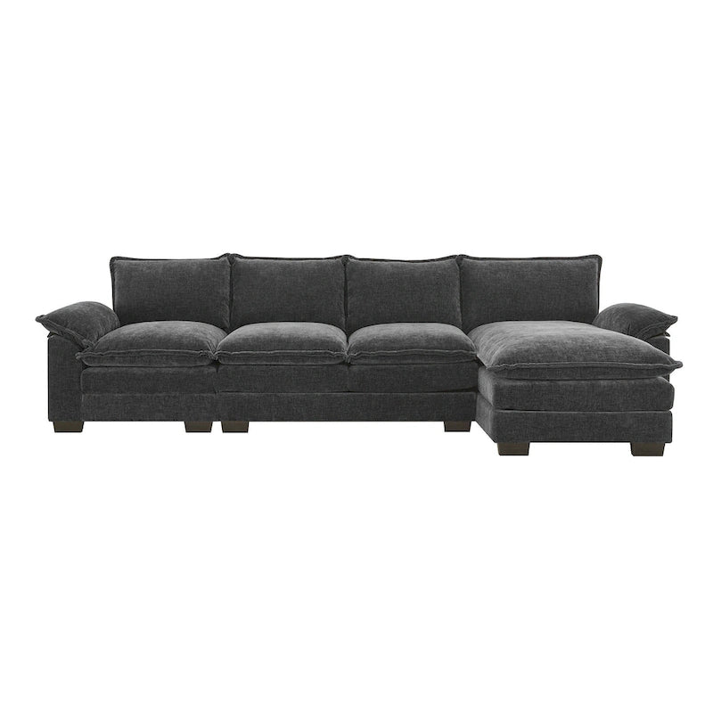 [VIDEO provided][New]118*55 Modern L-shaped Chenille Cloud Sofa with Double Seat Cushions,5-seat Upholstered Indoor Furniture,S