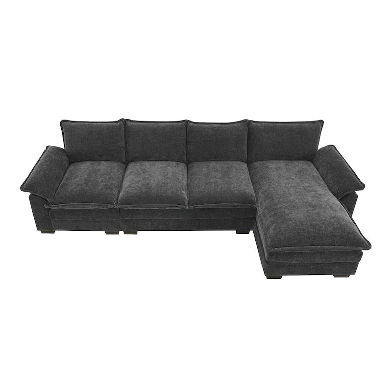 [VIDEO provided][New]118*55 Modern L-shaped Chenille Cloud Sofa with Double Seat Cushions,5-seat Upholstered Indoor Furniture,S