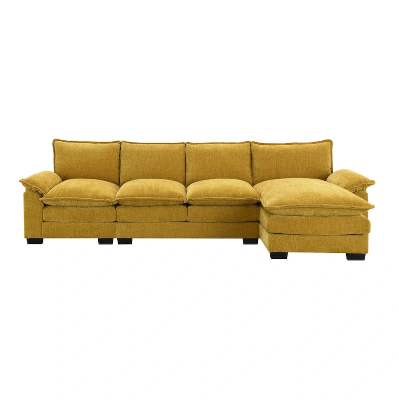 [VIDEO provided][New]118*55 Modern L-shaped Chenille Cloud Sofa with Double Seat Cushions,5-seat Upholstered Indoor Furniture,S