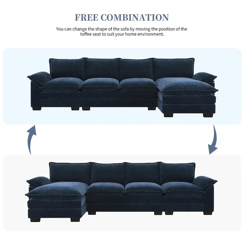 [VIDEO provided][New]118*55 Modern L-shaped Chenille Cloud Sofa with Double Seat Cushions,5-seat Upholstered Indoor Furniture,S