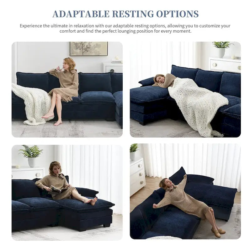 [VIDEO provided][New]118*55 Modern L-shaped Chenille Cloud Sofa with Double Seat Cushions,5-seat Upholstered Indoor Furniture,S