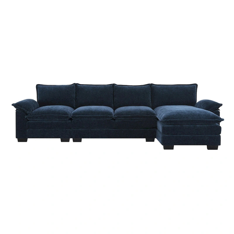 [VIDEO provided][New]118*55 Modern L-shaped Chenille Cloud Sofa with Double Seat Cushions,5-seat Upholstered Indoor Furniture,S