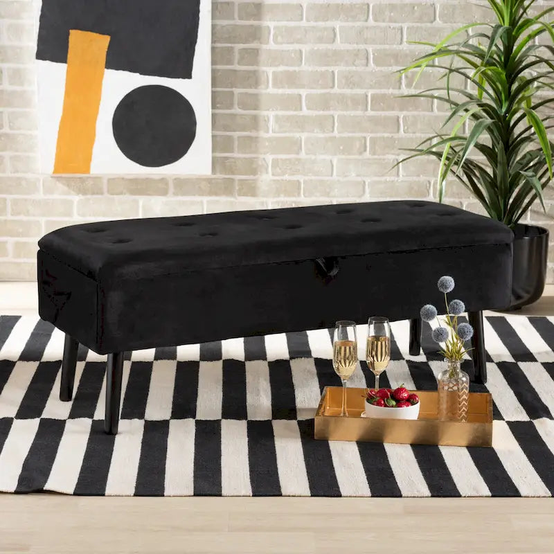 Modern and Contemporary Velvet Wood Storage Bench