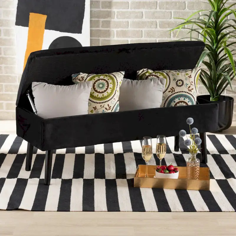 Modern and Contemporary Velvet Wood Storage Bench