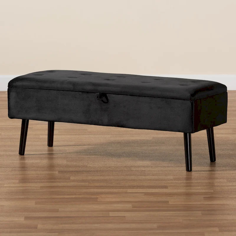 Modern and Contemporary Velvet Wood Storage Bench