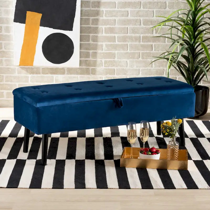 Modern and Contemporary Velvet Wood Storage Bench