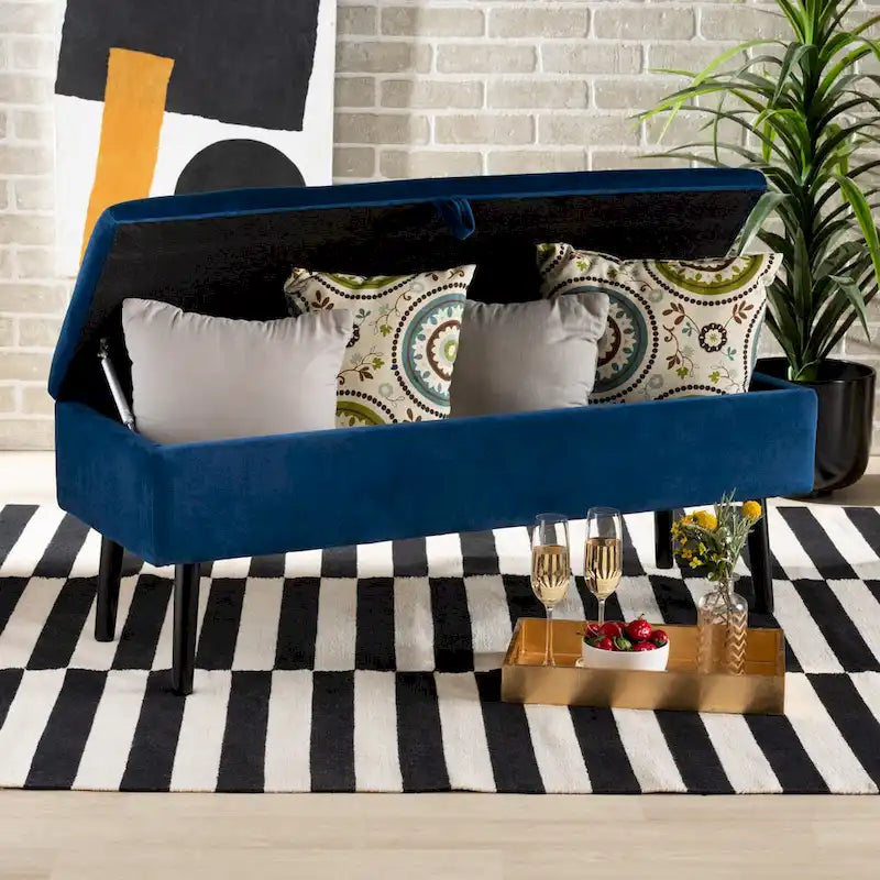 Modern and Contemporary Velvet Wood Storage Bench