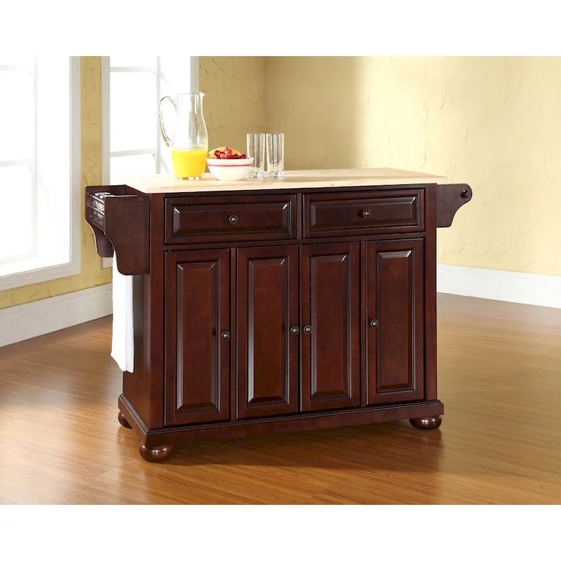 Natural Wood Top Kitchen Island in Vintage Mahogany Finish - 51.5 W x 18 D x 34 H
