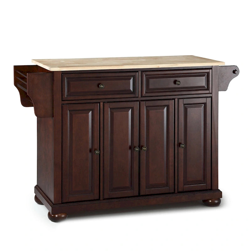 Natural Wood Top Kitchen Island in Vintage Mahogany Finish - 51.5 W x 18 D x 34 H