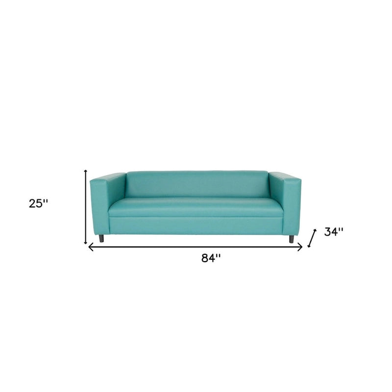 84 Blue Faux Leather Sofa With Black Legs - 84