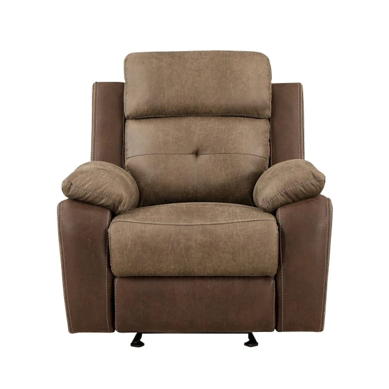 38 Inch Manual Glider Recliner Chair, Brown Microfiber, Solid Wood