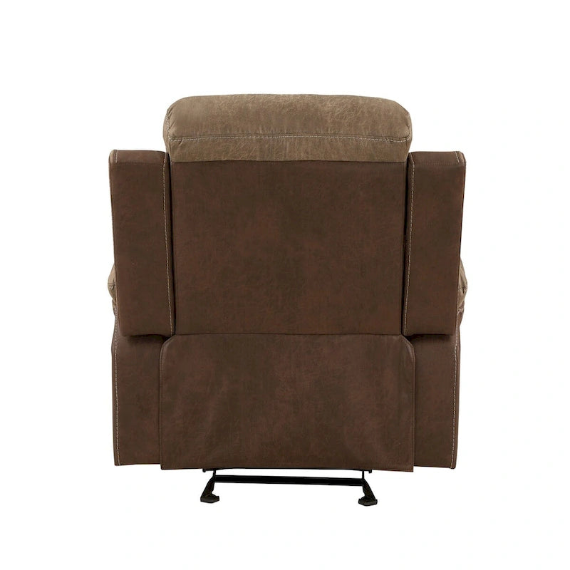 38 Inch Manual Glider Recliner Chair, Brown Microfiber, Solid Wood