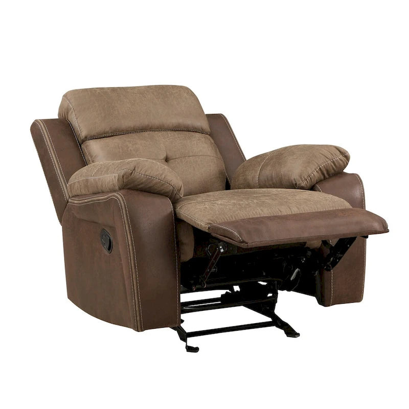 38 Inch Manual Glider Recliner Chair, Brown Microfiber, Solid Wood