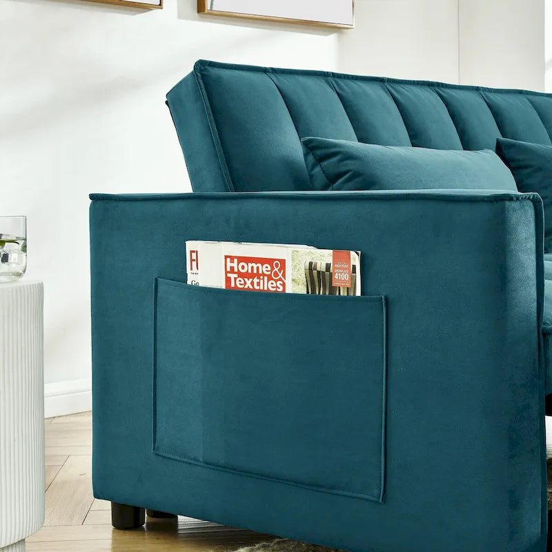 Modern Velvet Loveseat Sofa Couch Pull Out Bed,3 in 1 Convertible For Living Room Sofa Bed