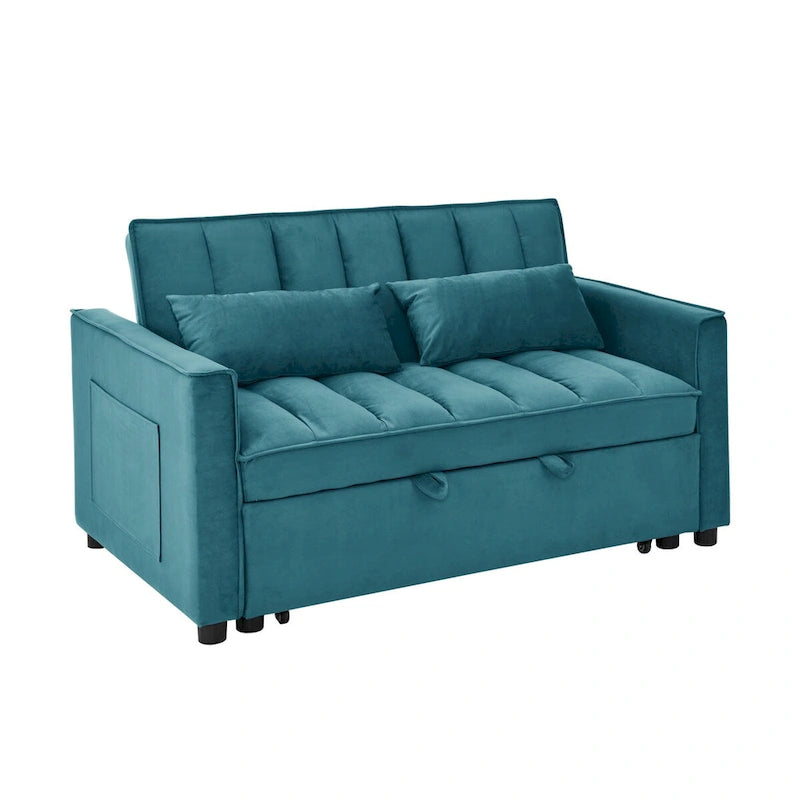 Modern Velvet Loveseat Sofa Couch Pull Out Bed,3 in 1 Convertible For Living Room Sofa Bed