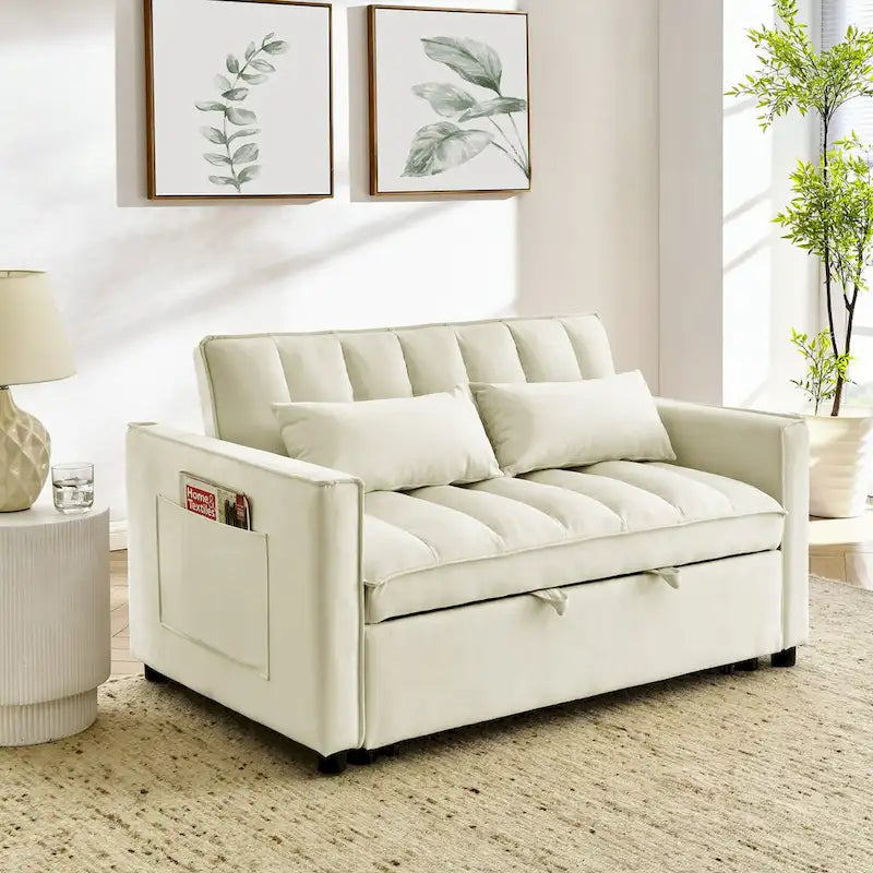 Modern Velvet Loveseat Sofa Couch Pull Out Bed,3 in 1 Convertible For Living Room Sofa Bed