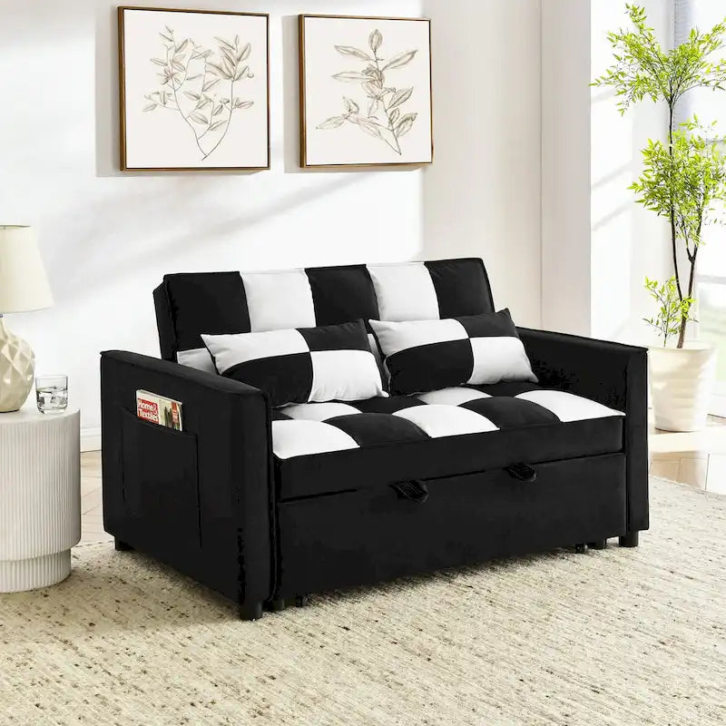 Modern Velvet Loveseat Sofa Couch Pull Out Bed,3 in 1 Convertible For Living Room Sofa Bed