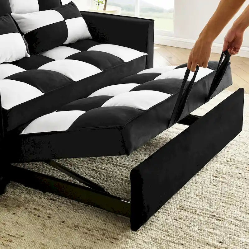 Modern Velvet Loveseat Sofa Couch Pull Out Bed,3 in 1 Convertible For Living Room Sofa Bed