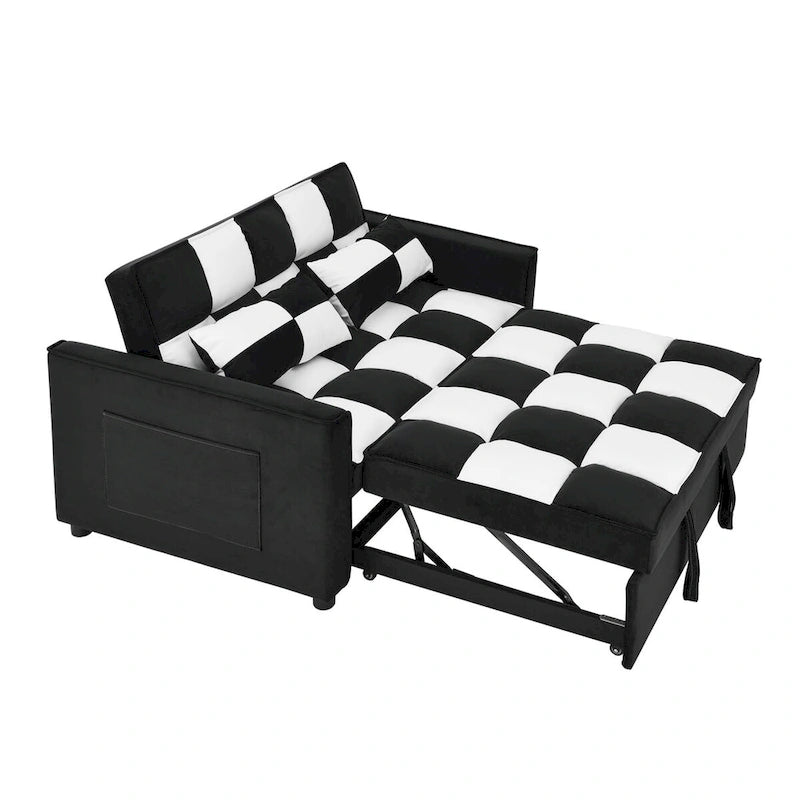 Modern Velvet Loveseat Sofa Couch Pull Out Bed,3 in 1 Convertible For Living Room Sofa Bed