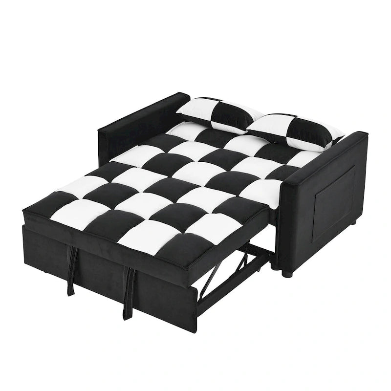 Modern Velvet Loveseat Sofa Couch Pull Out Bed,3 in 1 Convertible For Living Room Sofa Bed