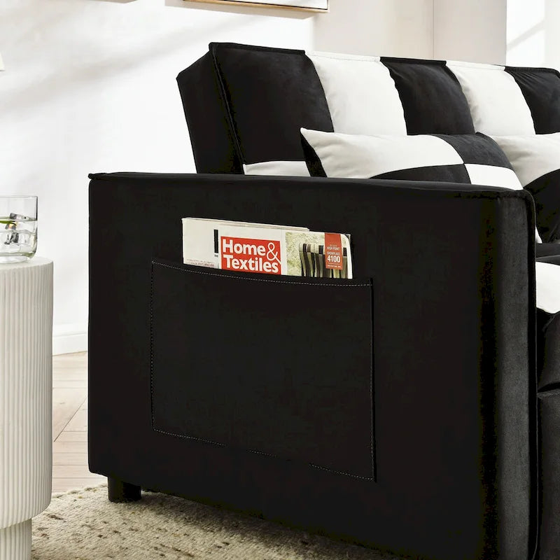 Modern Velvet Loveseat Sofa Couch Pull Out Bed,3 in 1 Convertible For Living Room Sofa Bed