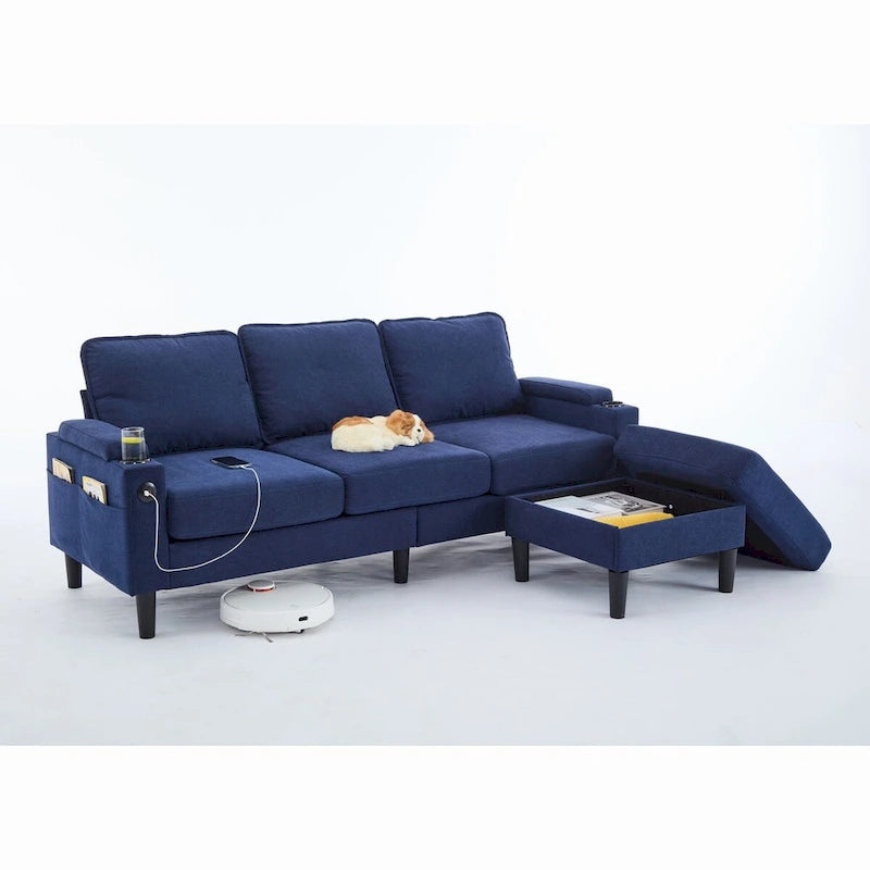 L-Shaped Sectional 3-seater sofa with storage ottoman