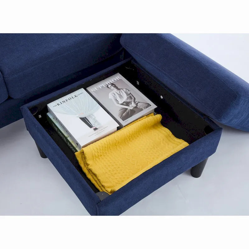 L-Shaped Sectional 3-seater sofa with storage ottoman