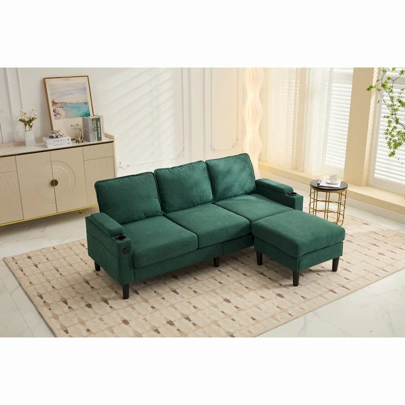 L-Shaped Sectional 3-seater sofa with storage ottoman