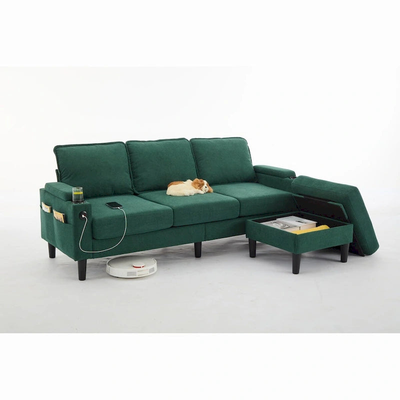 L-Shaped Sectional 3-seater sofa with storage ottoman