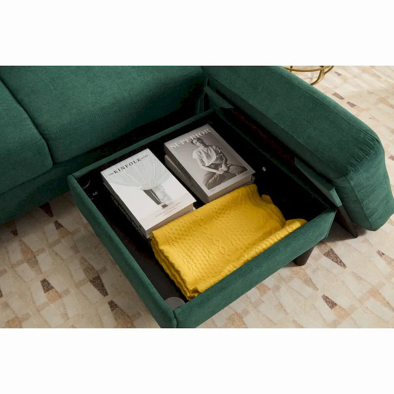 L-Shaped Sectional 3-seater sofa with storage ottoman