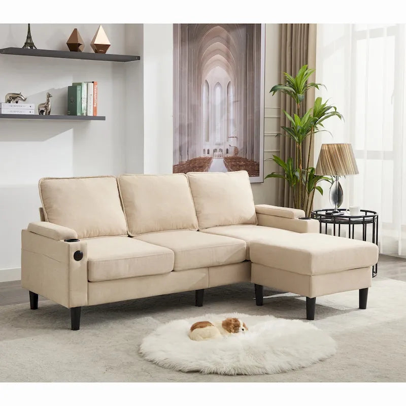 L-Shaped Sectional 3-seater sofa with storage ottoman