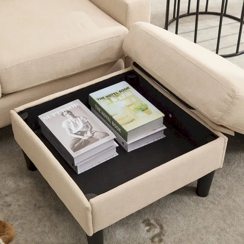 L-Shaped Sectional 3-seater sofa with storage ottoman
