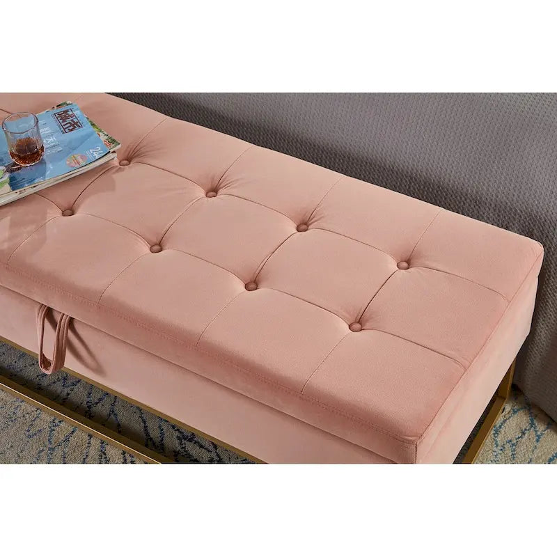 58.6 Bed Bench Metal Base with Storage Pink Velvet
