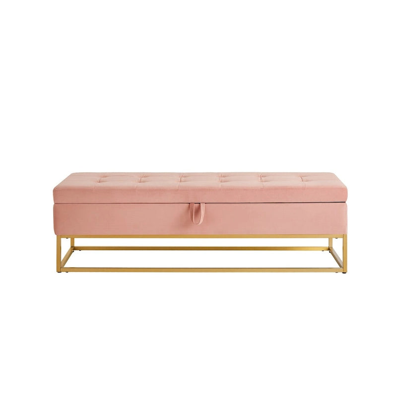 58.6 Bed Bench Metal Base with Storage Pink Velvet
