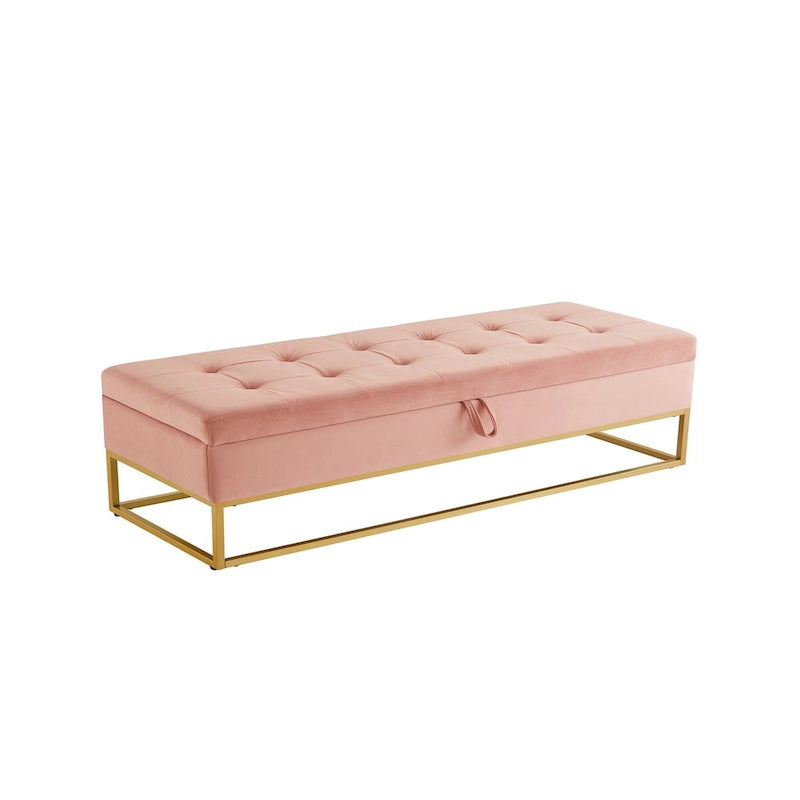 58.6 Bed Bench Metal Base with Storage Pink Velvet