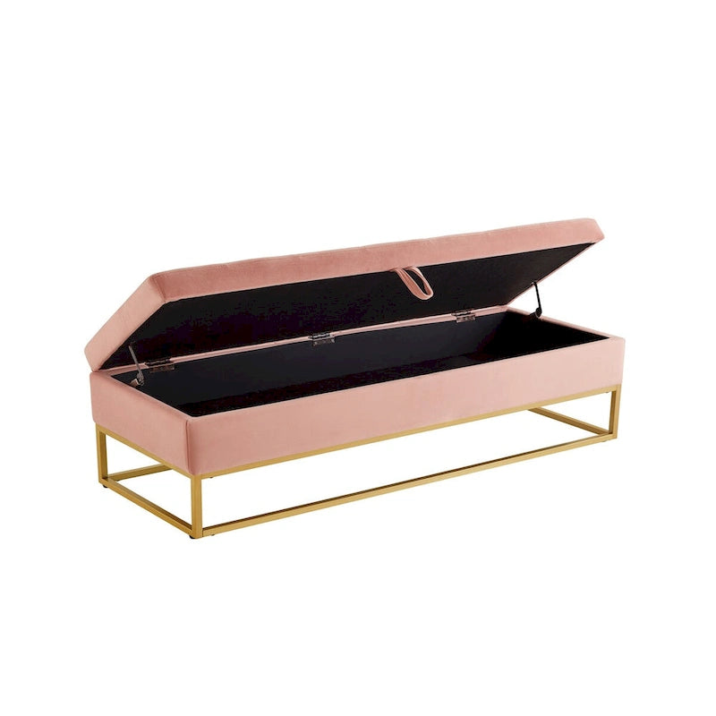 58.6 Bed Bench Metal Base with Storage Pink Velvet