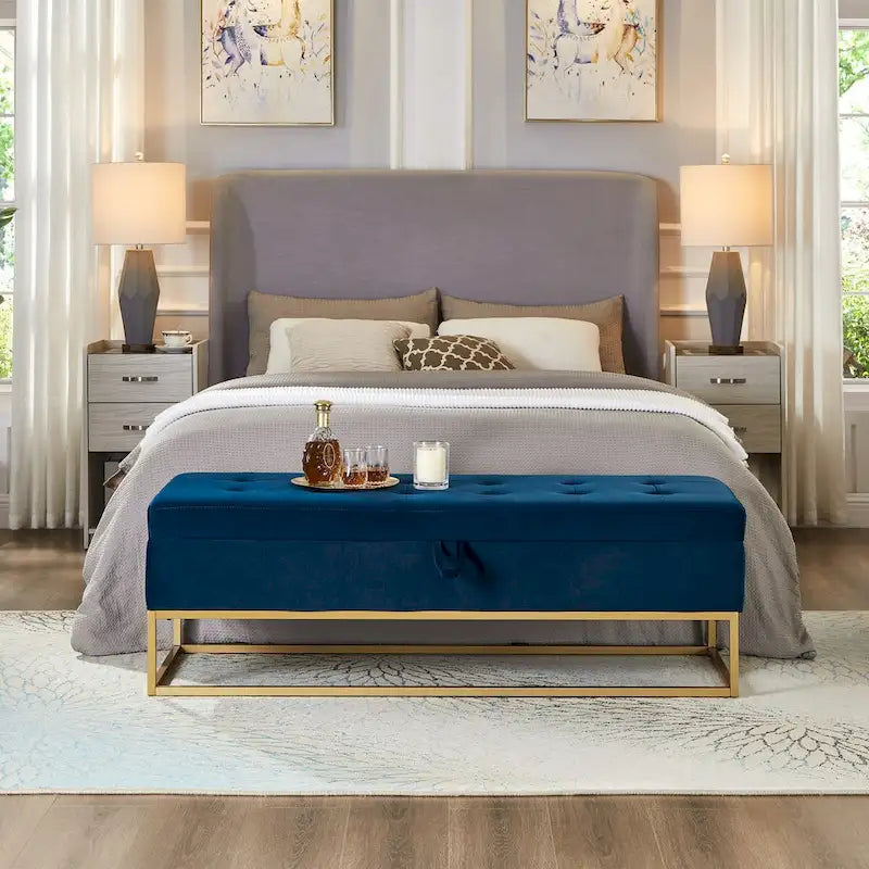 58.6 Bed Bench Metal Base with Storage Pink Velvet