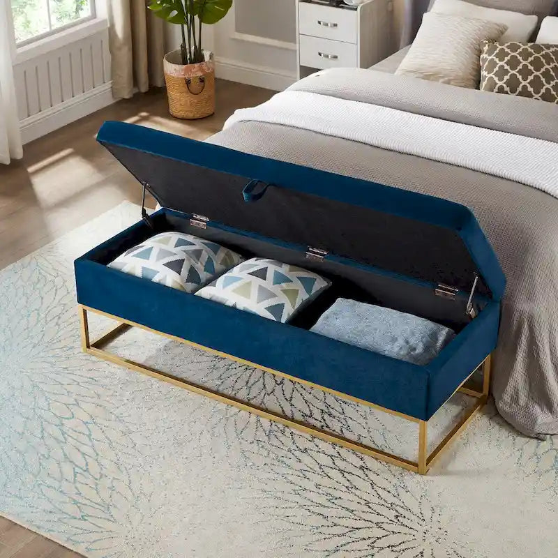 58.6 Bed Bench Metal Base with Storage Pink Velvet