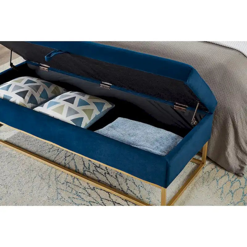 58.6 Bed Bench Metal Base with Storage Pink Velvet