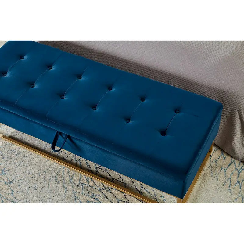 58.6 Bed Bench Metal Base with Storage Pink Velvet
