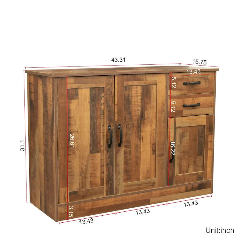 Modern Wood Buffet ,Sideboard with 3 Doors and 2 Drawers