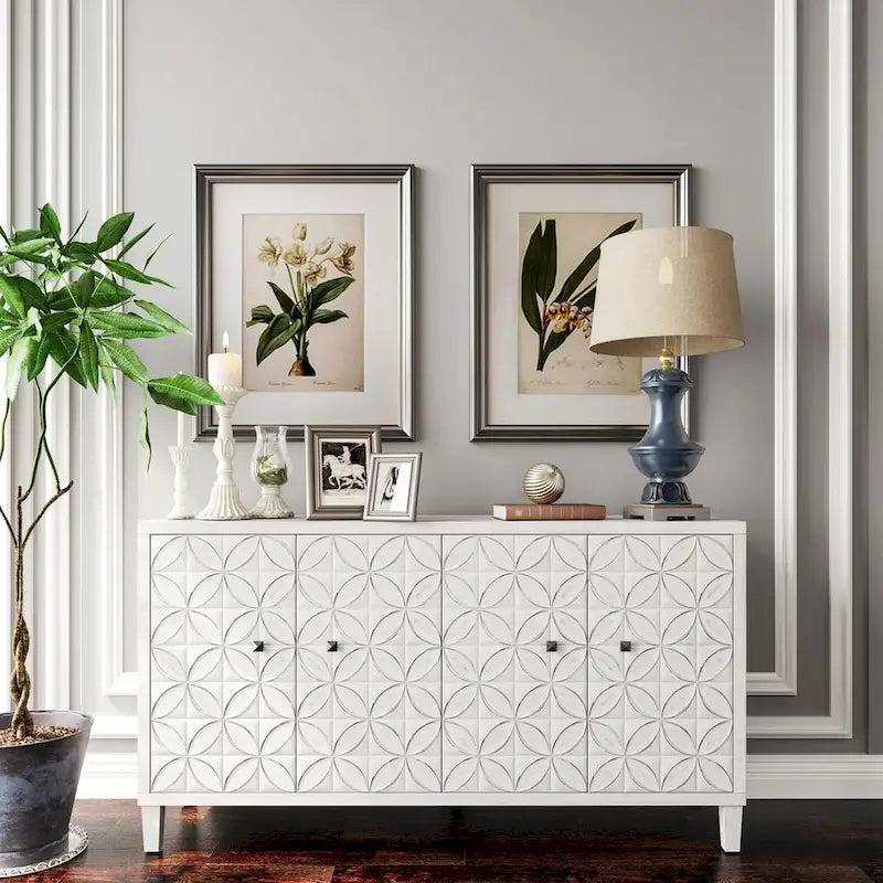Accent Cabinet 4 Door Wooden Cabinet Sideboard Buffet