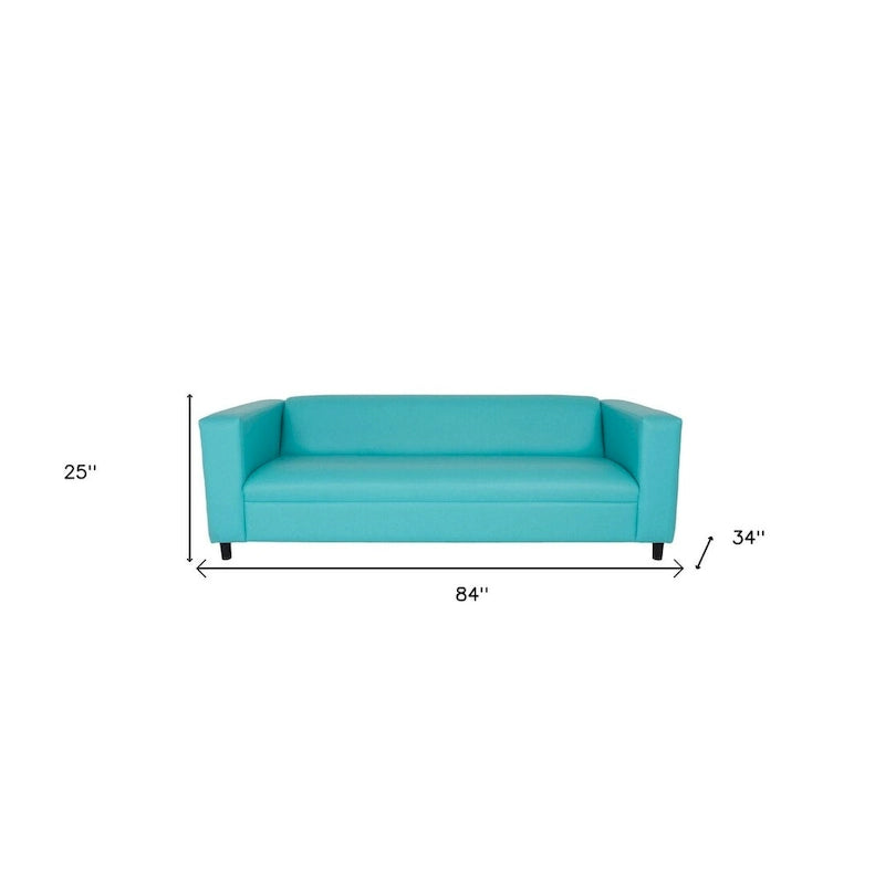 84 Teal Blue Faux Leather Sofa With Black Legs - 84