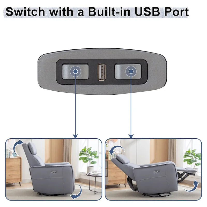 32.3 Wide Power Swivel Rocker Recliner Chairwith USB Ports