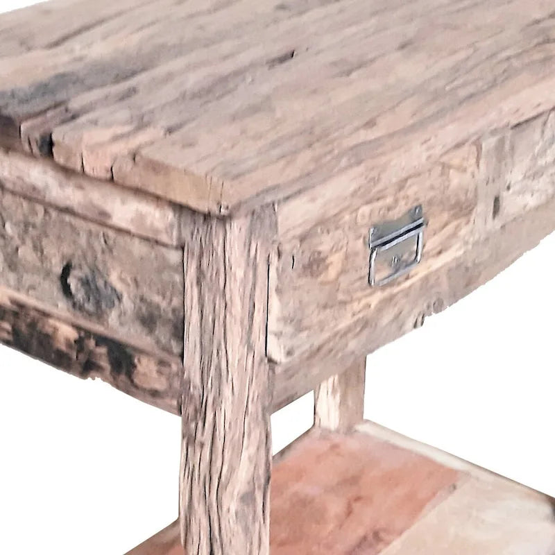 32 Inch Rustic Kitchen Island Table, 2 Drawers, Distressed White Wood