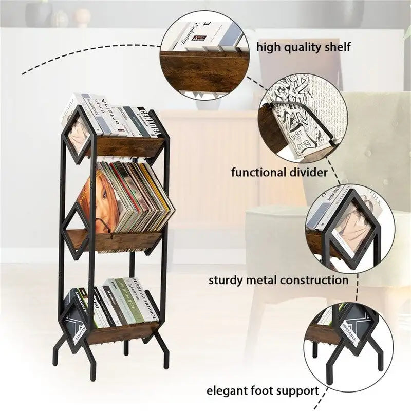 3 Tier Vinyl Record Storage Rack - 14.2D x 16.1W x 50H